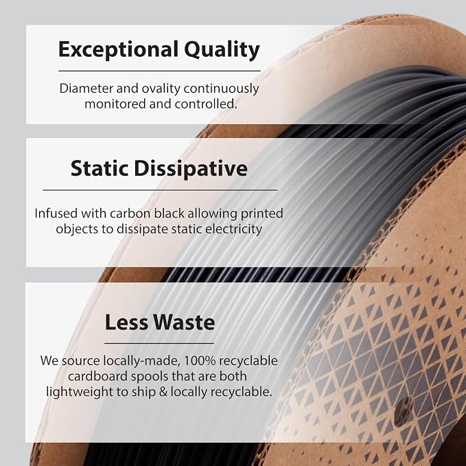 Protopasta Static Dissipative PETG Black 3D Printer Filament for ESD Safe Prints | Easy Printing with Low Warp and Wear | 1.75mm Filament | 1kg with Recyclable Cardboard Spool