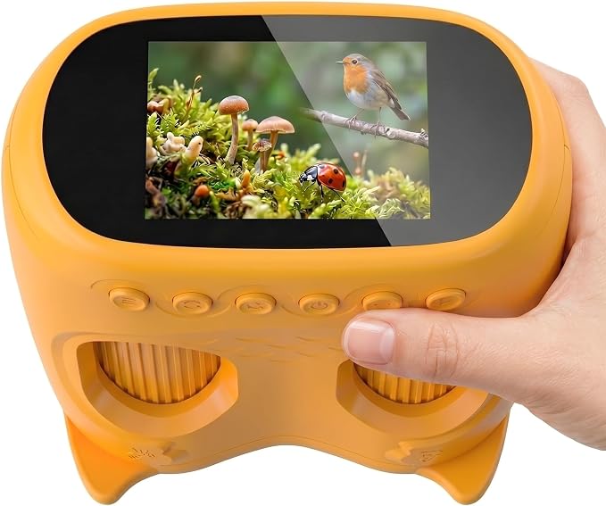 2-in-1 Kids Microscope and Telescope, 1000X Handheld Digital Microscope for Kids, 2.0" Screen, 8 LEDs, 10X Pocket Telescope for Outdoor, 1080P Camera STEM Toys Gift for Boys Girls 4-12, Yellow