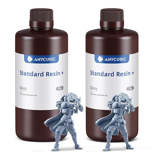 ANYCUBIC Upgraded Standard 3D Printer Resin, 405nm SLA Fast UV-Curing Resin, High Precision & Rapid Photopolymer for 8K Capable LCD/DLP/SLA 3D Printing (Grey+Grey, 2kg)