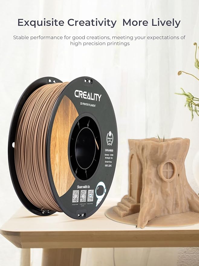 Creality Wood Filament PLA 1.75mm, Dimensional Accuracy +/- 0.03mm, Warp-Free and Clog-Free, 1KG Spool (2.2 lbs), Fit for 99% 3D Printers
