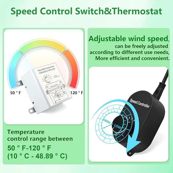 Shutter Exhaust Fan with Thermostat & Speed Control, 1088 CFM,1700RPM, Upgrade 14 inch Wall Mount Attic Vent Fan for Chicken Coops, Greenhouse, Gable, Barn, Garage, Shed Ventilator