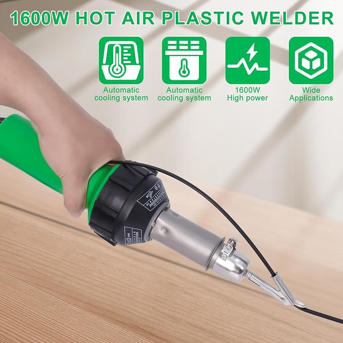 Gekufa 1600W Plastic Welder Kit, 100V Hot Air Welding Gun with Adjustable Temperature & Multiple Nozzles for PVC, TPO, Vinyl Flooring, Roofing & Bumper Repair