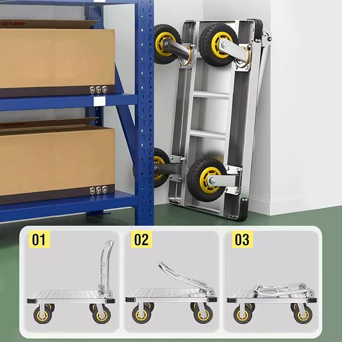 Push Cart Dolly Heavy-Duty Platform Truck Cart with Swivel Wheel 2200 LBS Capacity Foldable Flatbed Cart Large Steel Platform Dolly Cart for Groceries, Garage, Warehouse (36"X 24")