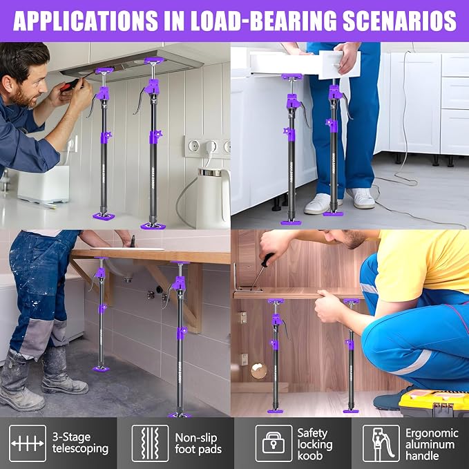 Quality Steel Cabinet Jacks for Installing Cabinets, 3rd Hand Support System 200LB, Adjustable Support Pole Jack 23.6-45.3 in, Perfect for Cabinet Lift Installation Tools, Quick Support Rod, 2-Pack