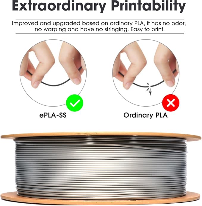 eSUN PLA Basic Filament 1.75mm, 3D Printer Filament High Speed PLA for Fast Printing, 1KG Spool (2.2 LBS) 3D Printing Filament for High Speed 3D Printers, Silver