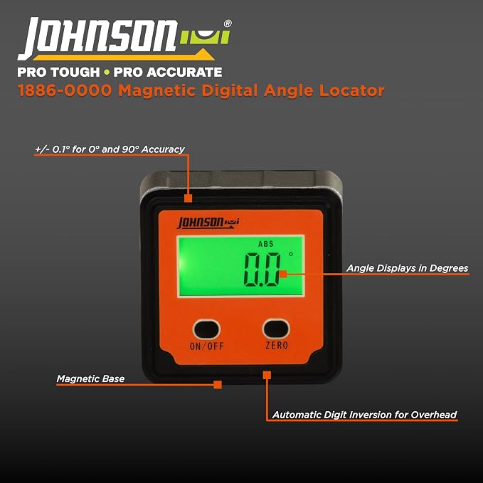 Johnson Level & Tool 1886-0000 Magnetic Digital Angle Locator w/ 2 Buttons, Orange, 1 Locator