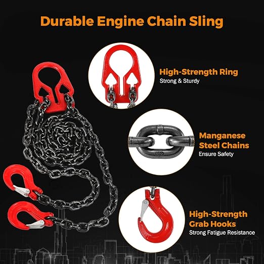 BEAMNOVA Lifting Chains with Adjuster Hooks, 3/8 Inch x 10 Ft, 7100lbs / 3.22 Tons, Heavy Duty Chain Slings for Engine Hoist, 2 Legs, Industrial Grab Hook