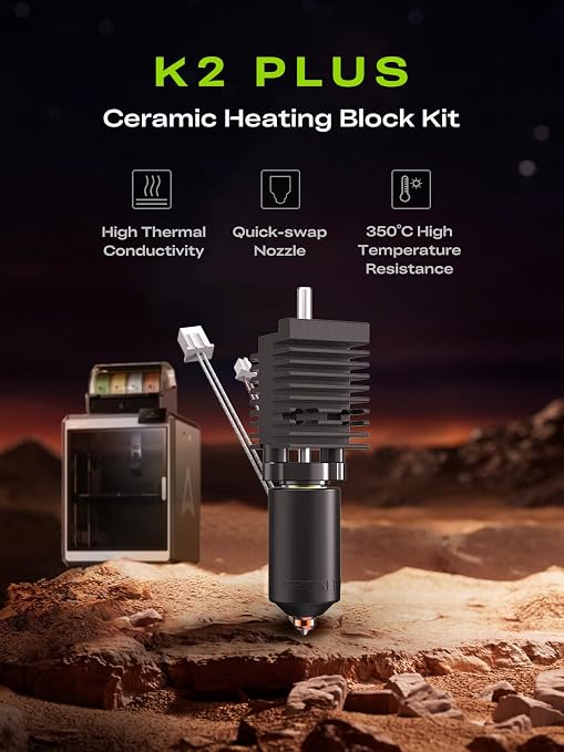 Creality K2 Plus Ceramic Heating Block Upgrade Kit, with Quick-Swap Nozzle, High Thermal Conductivity & 350°C High Temperature Resistancefor, K2/K2 Plus/Creality Hi 3D Printers