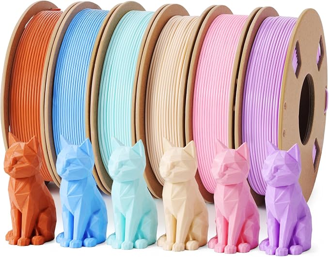 PLA 3D Printer Filament Bundle 1.75mm, 6 Colors Pastel 250g Each | Dimensional Accuracy +/- 0.02 mm, Compatible with Most FDM 3D Printers, For DIY Projects, Models and Crafts