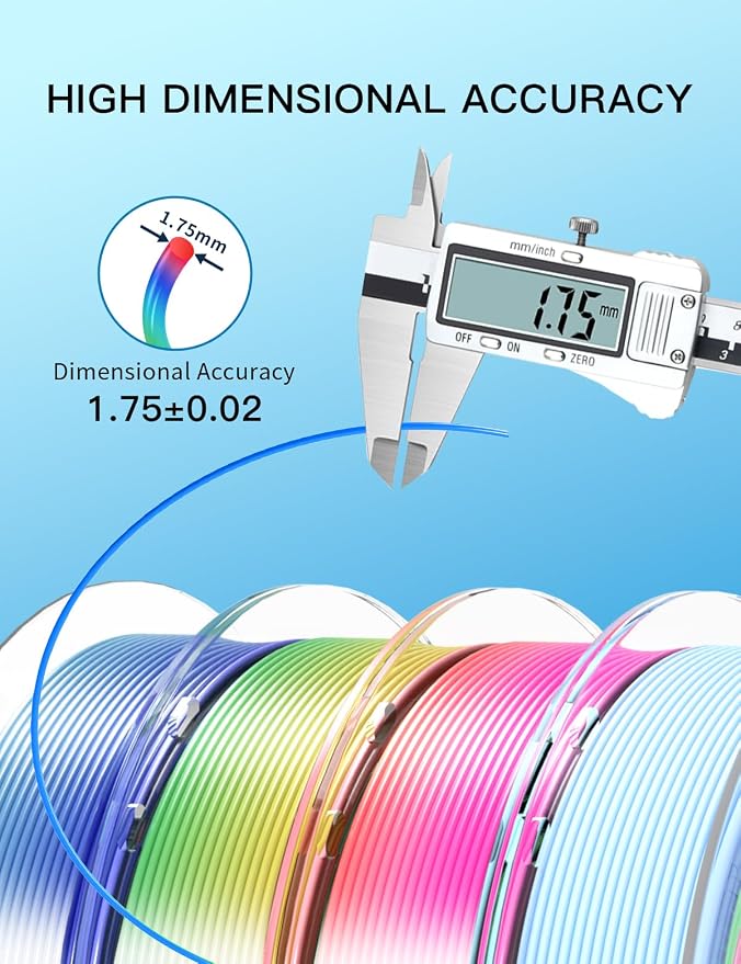 PINBALL Silk & Matte Rainbow PLA 3D Printer Filament 1.75mm, 250g*4 | Multicolor Filament, Shiny Fast Color Changing, Dimensional Accuracy +/- 0.02mm