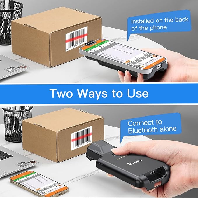 Eyoyo Upgraded QR Code Scanner Bluetooth Android Barcode Scanner, Portable Back Clip Wireless 1D 2D UPC ISBN Inventory Barcode Reader PDF417 Data Matrix Code Compatible with iPhone, Android Phone