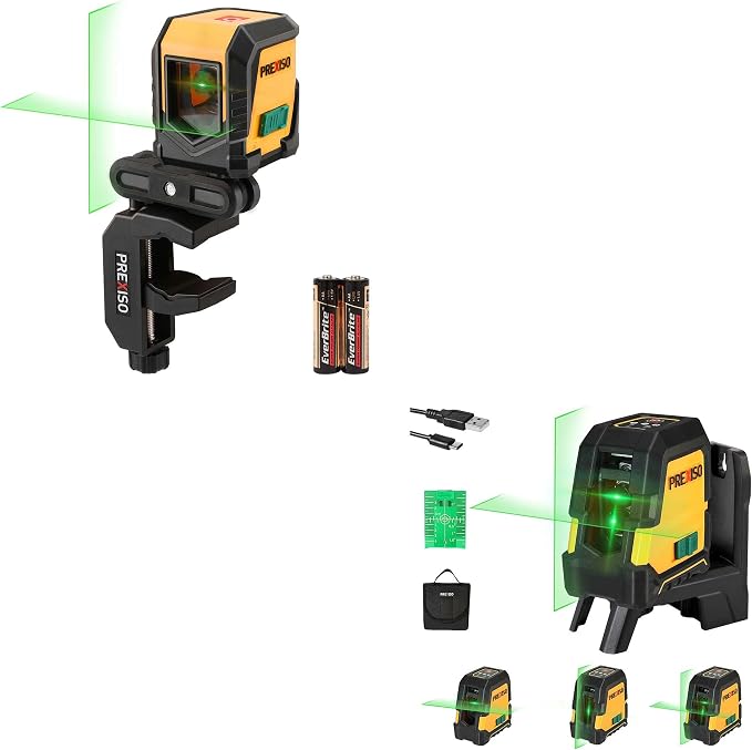 PREXISO 100Ft Rechargeable Dual Modules Laser Level & 65Ft Laser Level Self-Leveling with Rotatable Mount Clamp