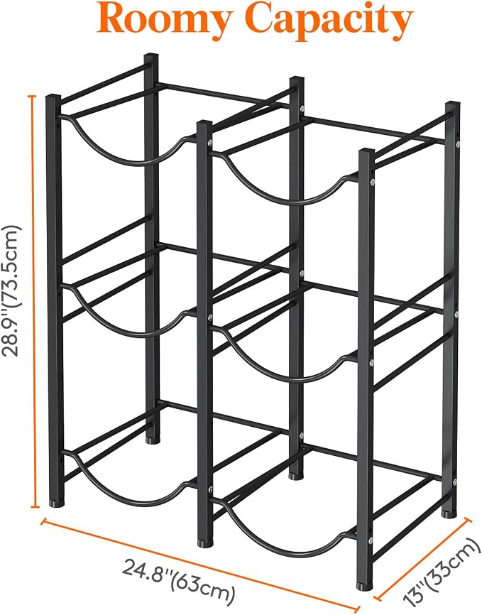 Lifewit 5 Gallon Water Jug Holder, 3 Tier Water Bottle Stand, 6 Slots Heavy Duty Water Dispenser Rack for Gallon Jugs, 249 lb/113 kg Capacity Detachable Water Jug Shelf Organizer for Home/Office Black