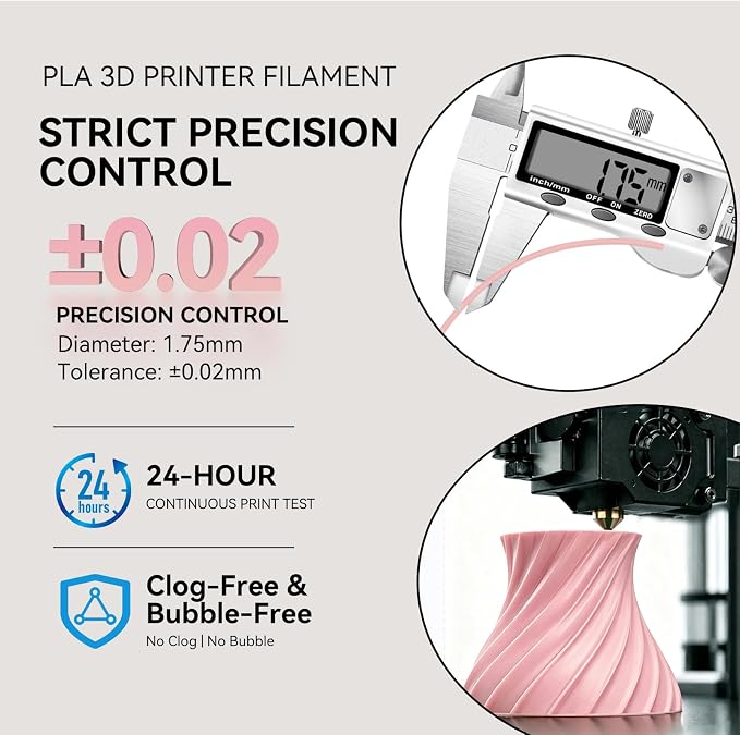 Kingroon PLA 3D Printer Filament, Dimensional Accuracy +/- 0.02 mm, 1 kg Spool(2.2lbs), 1.75 mm,Pink