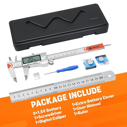 HARDELL 6" Digital Caliper, All-Metal Electronic Micrometer with Large LCD, Inch/Metric/Fraction Conversion, Precision Measuring Tool for Household & DIY (2 Batteries Included)