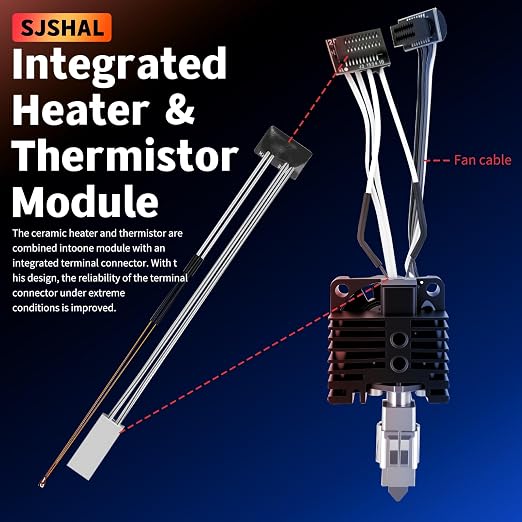 Bamboo Lab P1P, P1S Hotend Complete Kit, Full Assembly Hardened Steel Hot End with 0.4mm Nozzle, Cooling Fan, Thermistor,and Extruder Heating Block Replacement for P1 Series 3D Printer