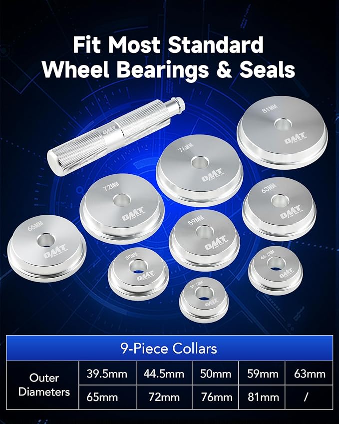 Orion Motor Tech Bearing Service Kit, 13pc Rear Axle Bearing Puller & Bearing Seal Driver Kit with 3 Pullers 9 Driver Discs, Rear Wheel Bearing Removal Tool Bearing Race Remover & Installer Tool Kit