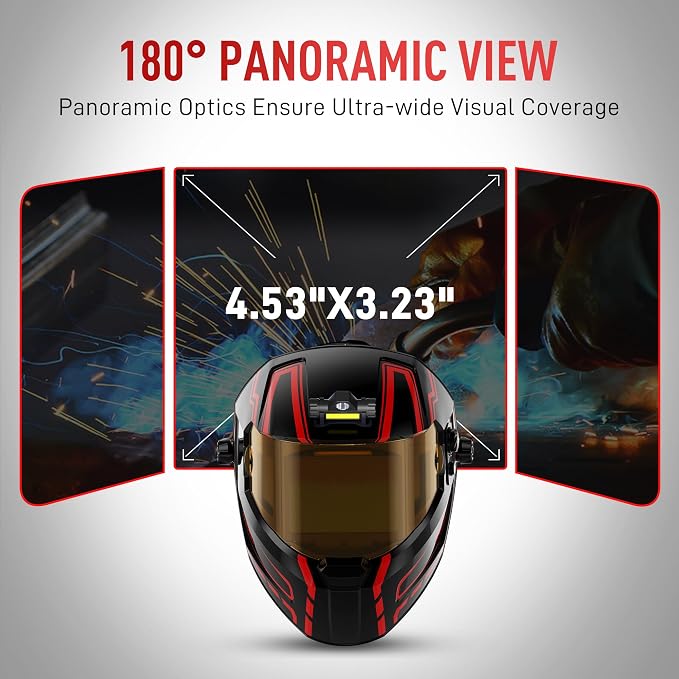 ANDELI Auto Darkening Welding Helmet with Light-Full Digital Filter, 7.2"x3.2" Panoramic View, Rechargeable Battery,True Color Durable Nylon Shell, Wide Shade Range for Weld Cut Grind