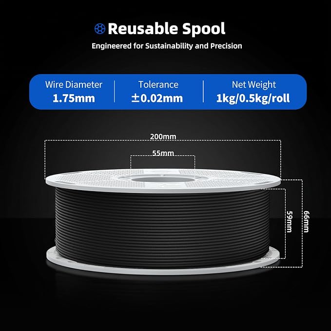 Inslogic PA6-CF20 Carbon Fiber Nylon Filament 1.75mm Black 1kg Spool, 20% Carbon Fiber Reinforced PA6 Filament, Low Warp & Wear Resistant for Functional Parts & Industrial Tools