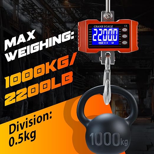 CGOLDENWALL Digital Crane Scale 2200lb Hanging Scale with Switchable kg/lb Display - ideal for Farms, Hunting and Livestock