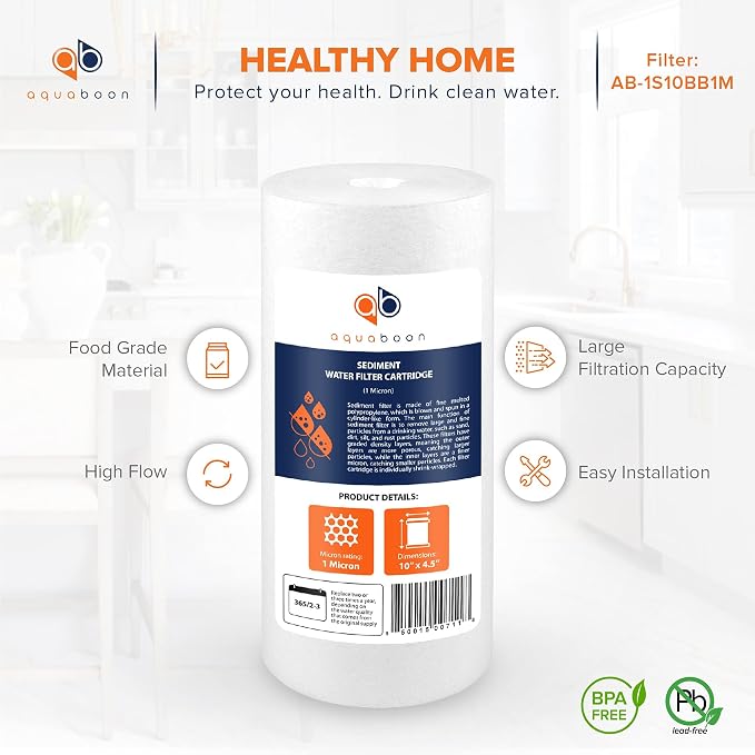 Aquaboon Whole House 1 Micron Water Filter 10 x 4.5 Against Sediment Water Filter Cartridge Replacement Compatible with DGD-5005, AP810, 20-Pack