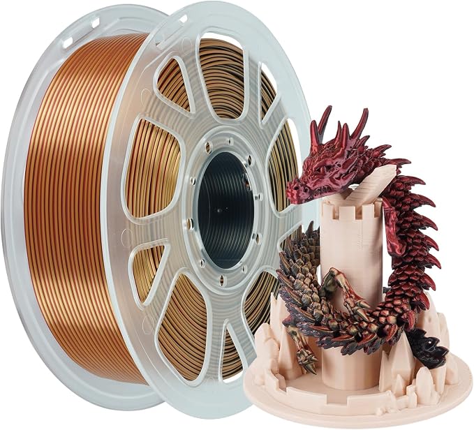 Kingroon PLA Filament, Multicolor Silk PLA Filament, Tri Color 3D Printer Filament, 1.75 mm, Dimensional Accuracy +/- 0.03 mm, 1kg Spool(2.2lbs), Gold Fuchsia Black