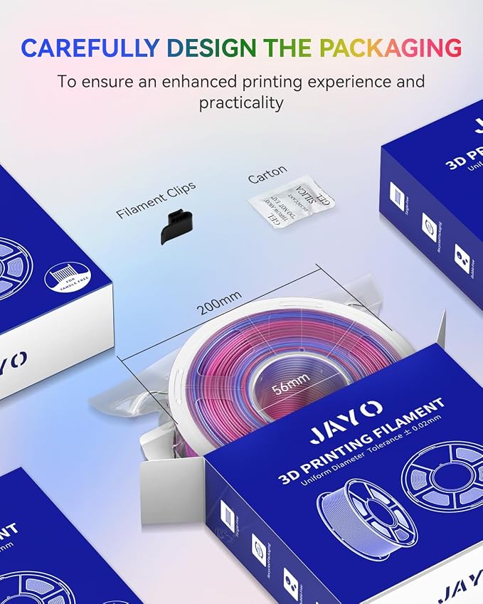 JAYO Silk Rainbow PLA+ Filament 1.75mm 1.1kg, Multicolor Gradient Shiny PLA, Color Changes Every 8 Meters in Lilac-Violet, High Gloss Smooth Finish, Fits for Most FDM 3D Printers