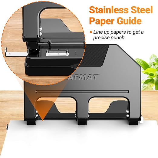 AFMAT 3 Hole Punch Heavy Duty, 9/32" Hole Diameter, 50-Sheet 3 Hole Puncher for Binder, 50% Reduced Effort, Metal Three Hole Punch w/ 10,000+ Uses, Bulit-in S.S. Paper Guide, Large Chip Tray, HPX5