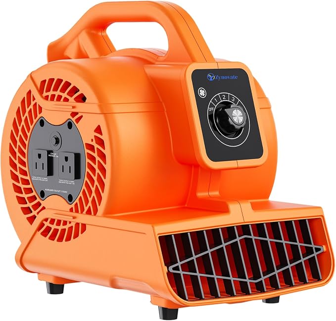 Air Mover Blower Fan, Portable Air Blower, Floor Fan, Carpet Dryer, Floor Dryer, 1/6 HP 600 CFM, 3-Speed, 4 Adjustable Angles, Daisy Chain, Stackable, for Janitorial, Home, Commercial Use, ETL Listed