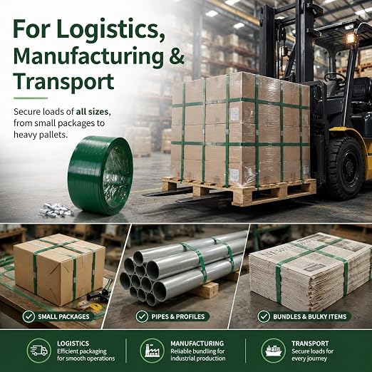 Pallet Packaging Banding Strapping Kit with 1000ft 5/8'' Polyester (PET) Strapping and 100Pc Metal Seals
