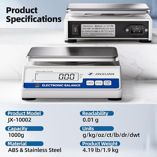 Lab Scale Gram Scale 0.01g Accuracy 1000 Gram Digital Scale Scientific Analytical Balance Scale Precision Scale for Jewelry Diamond Gold Chemistry Powder Kitchen, With 200g Weights Backlit LCD