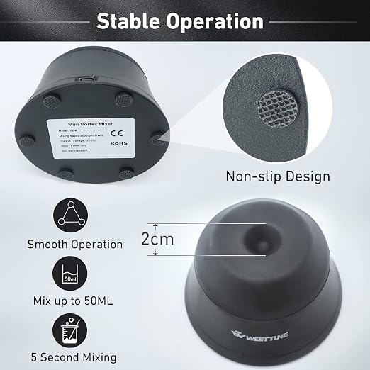 Lab Mini Vortex Mixer 4000rpm High-Speed Paint Shaker & Paint Mixer for Acrylic Paints, Gel Polish, Tattoo Ink, Eyelash Adhesives, Test Tubes & Microtubes | Touch Function Vortexer, Black