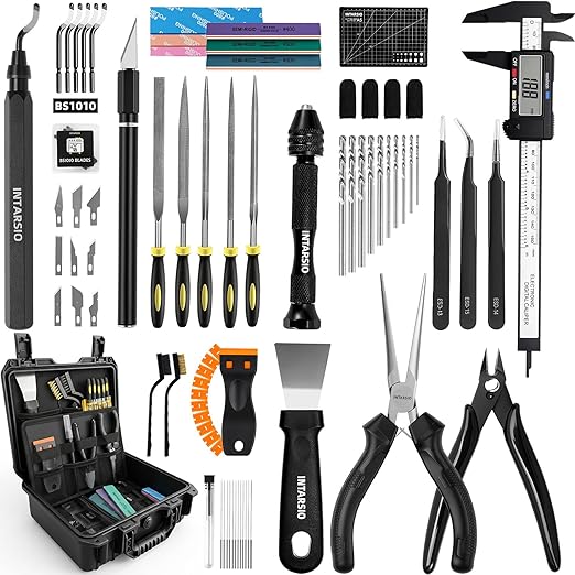 76pcs 3D Printer Tools Kit for Model Finishing/Deburring/Drilling/Polishing, 3D Printer Accessories incl. Flush Cutter, Pilers, Digital Caliper, for Bambu Lab, Flashforge, K2, FDM/SLA Printers etc