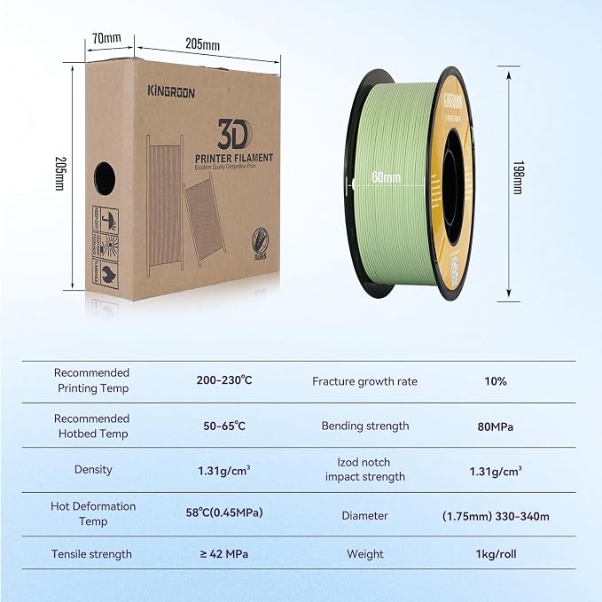 Kingroon Matte PLA Filament Bundle 1.75mm 3D Printer Filament Bundle, Tougher and Stronger, Matte Filament 10kg Dimensional Accuracy +/- 0.02 mm (10 Rolls Green)
