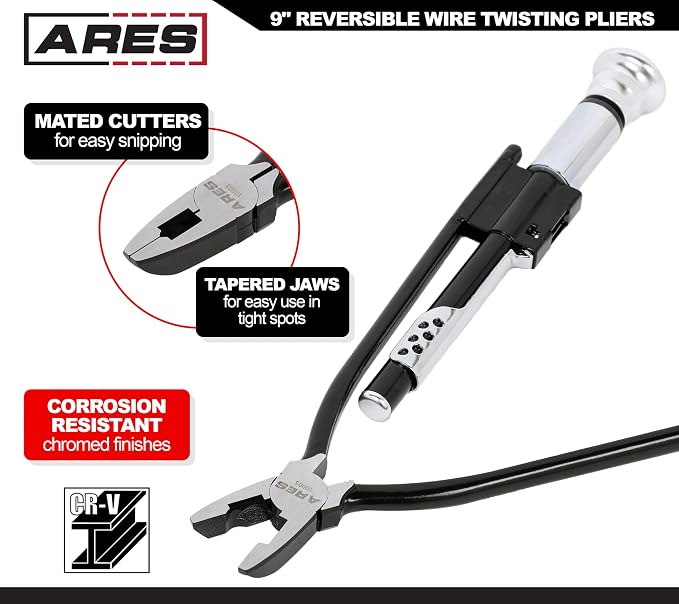 ARES 10003-9-Inch Reversible Wire Twister Pliers - Auto Spring Loaded Return – Durable Untwist Tool Grips, Twists, and Cuts Stainless Steel Safety Wire on Vehicles, Machinery, and Aircraft
