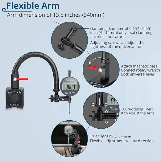 Digital Dial Indicator with Magnetic Base,0-1 Inch/25.4mm Dial Indicator Tools Set for Alogbment with Flexible Arm Base and Indicator Combo for Machine Shop,Automotive Repair & Industrial Use