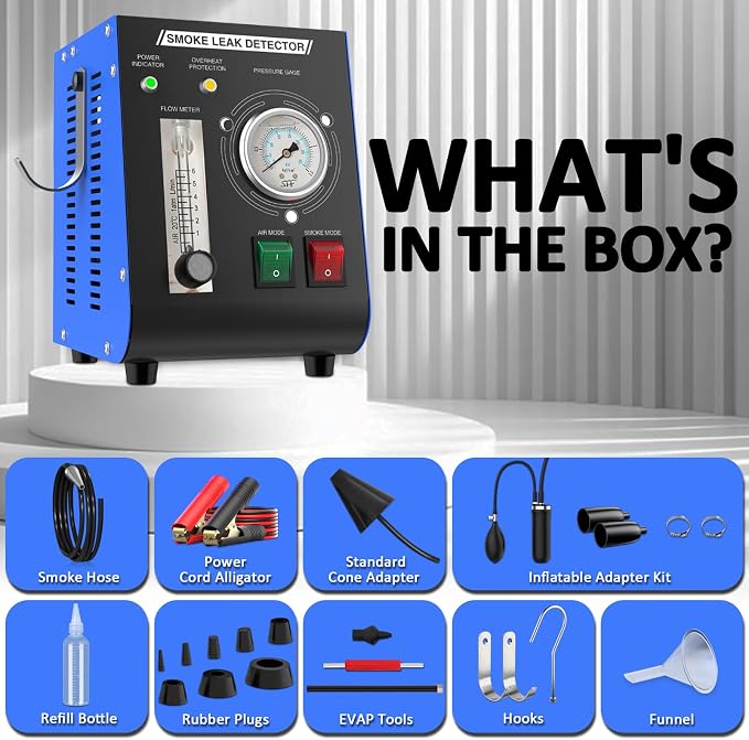 Smoke Machine Automotive Leak Detector Built in Air Pump, EVAP Smoke Machine Leak Tester with Pressure Gauge and Flow Meter, Dual Mode Smoke Tester Automotive for All DC 12V Vehicles