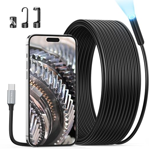 Teslong 50FT USB-C Borescope Inspection Camera with Light, Flexible Waterproof Endoscope Snake Cable, Compatible Only with iPhone 15/16, USB-C iPads & Android Phones for DIY Pipe & Drain Inspection