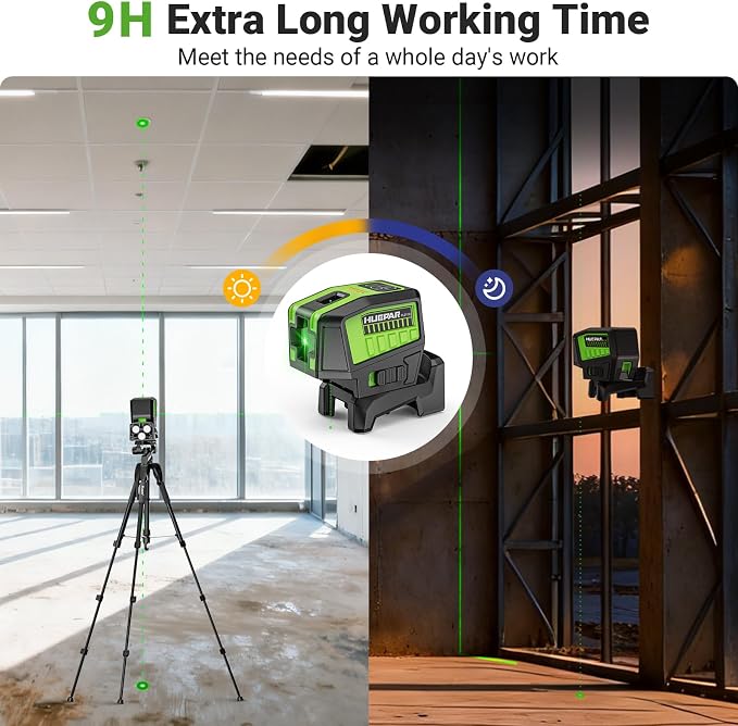HUEPAR 2 Point and Cross Line Self Leveling Laser Alignment Tool with Plus Mode (98-165Ft), Laser Level & 2 Plumb Dots with 360° Magnetic Base Includes 2 AA Batteries & Hard Carrying Case - PL211G