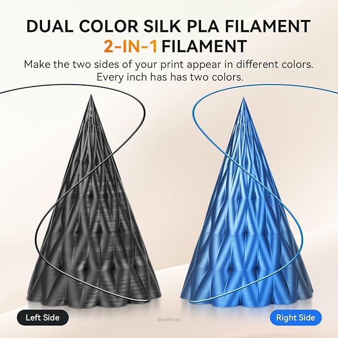 TECBEARS Silk PLA Filament Dual Color, Shiny 3D Printer Filament 1.75mm, Dimensional Accuracy +/- 0.02mm, 1kg Spool(2.2lbs) Fits for Most FDM 3D Printers(Black Blue)