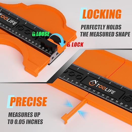 TOOLIFE Contour Gauge 10 Inch with Lock, Connectable Super Gauge Profile Tool, Dual Scale Shape Duplicator and Outline Measuring Tool for Tile, Flooring, Trim and Woodworking