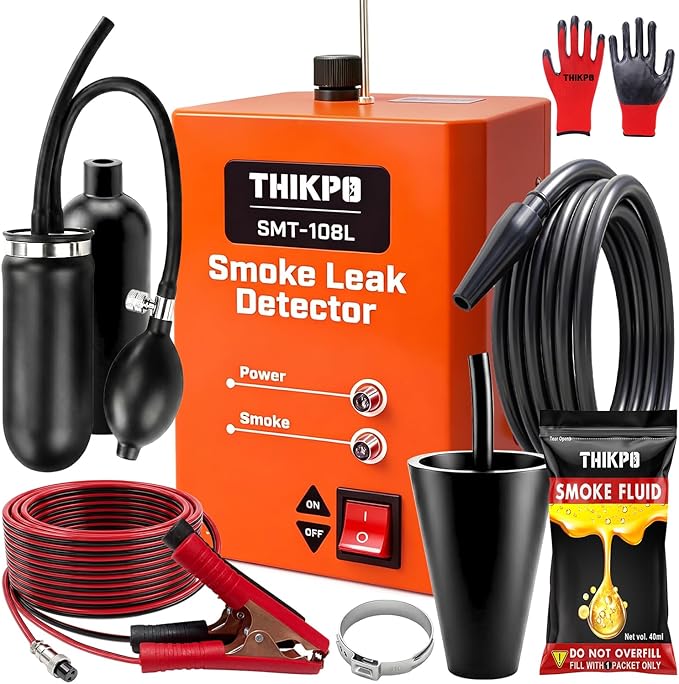 Quickly get Smoke Automotive Smoke Machine, EVAP Vacuum Leak Tester, Built-in Air Compressor, 40ML OEM Approved Smoke Fluid, 12V DC Smoke Leak Detector