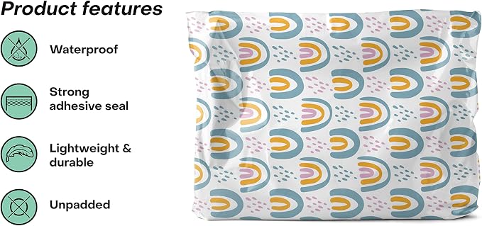 14x19 Poly Mailers – Boho Rainbow Design – Waterproof, Tear-Resistant Shipping Bags with Adhesive Seal – 100 Pack – Package Mint