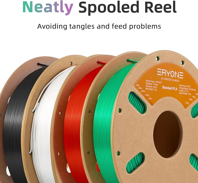 ERYONE PLA Filament 3D Printer Filament Bundle Multicolor 1.75mm +/- 0.03mm, PLA Filament 250g Spool, 8 Rolls, PLA Series 2