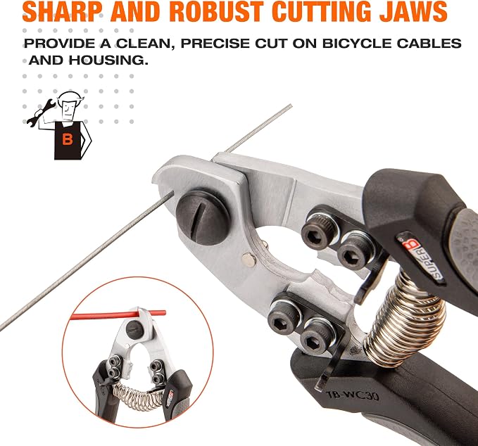 Super B Heavy Duty Cable Cutters - Precision Wire and Cable Cutting with Crimping, Housing End Forming & Quick Link Tool for Bicycles - Ergonomic Grip, Spring-Loaded Design (TB-WC31)
