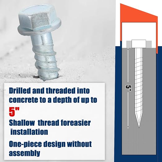 Tandefio 80 Pack 3/8" X 5" Galvanized Concrete Screws Large Diameter Anchors Concrete Screw Anchor Bolts Masonry Screw for Anchoring to Masonry Brick or Block