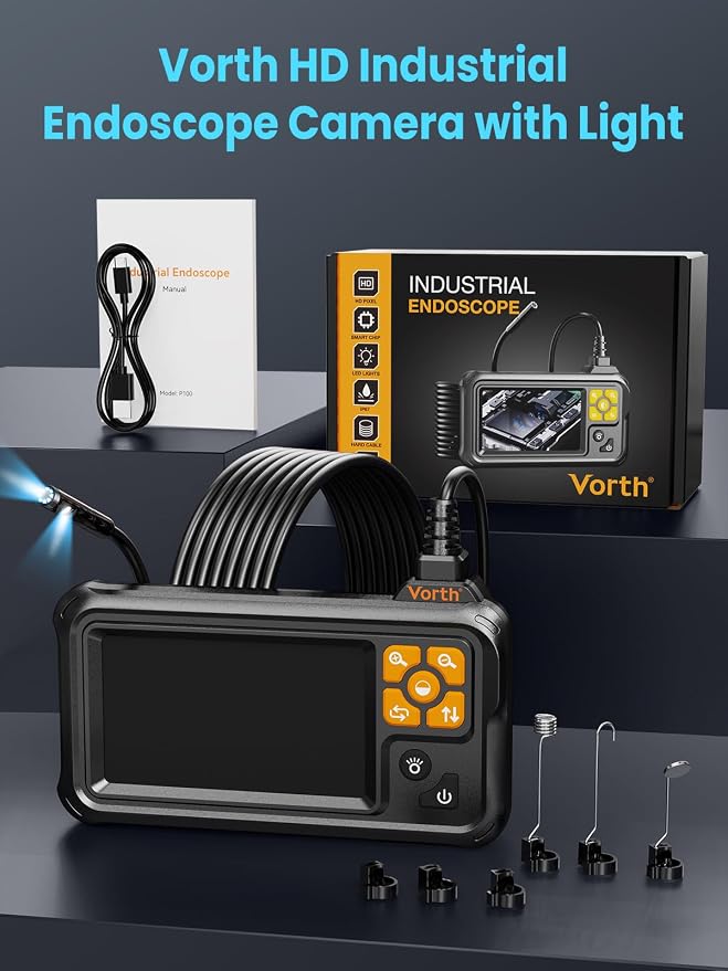 Endoscope Camera with Light, 4.3" IPS Screen 1080P Tools Borescope with 8 LED Lights，Semi-Rigid Cable Snake Camera, IP67 Waterproof Sewer Inspection Men Tool - 16.5FT-Dual Lens