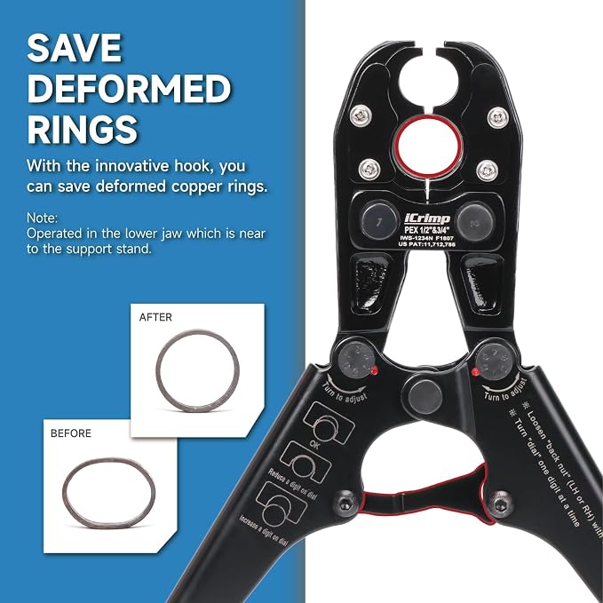 iCrimp PEX Pipe Crimping Tool, Convertible 1/2" & 3/4" Jaws | Convertible 1/2" & 3/4" jaws for tight spaces and easier rear crimping; includes GO/NO-GO gauge