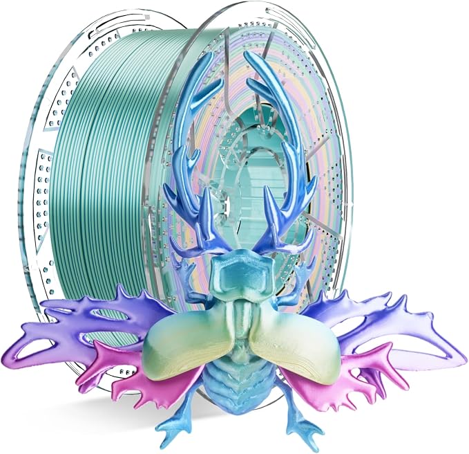 Conjure Silk Rainbow PLA 3D Printer Filament, Multicolor Rainbow PLA Red Blue Purple Yellow Green Mini Filament 1.75mm 3D Printing Filament 1KG/2.2LB