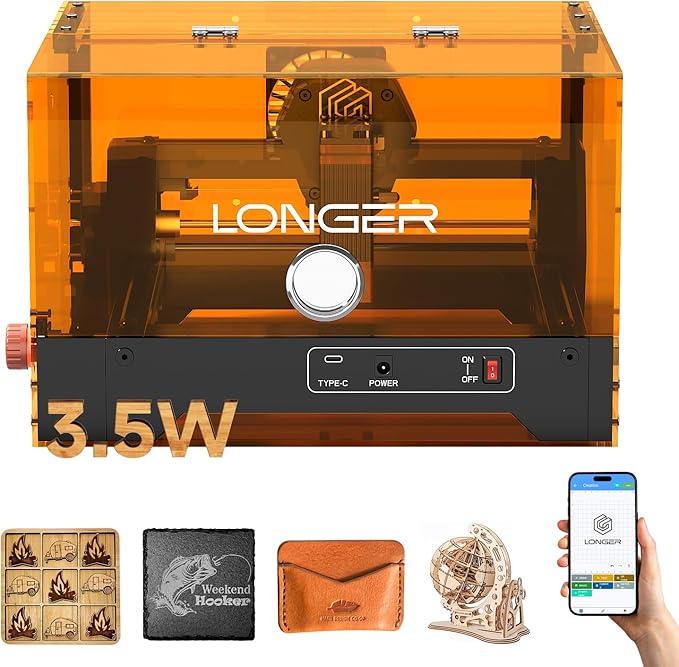 LONGER Ray5 miniS 3.5W Laser Engraver, 0.04mm Ultra-Precision Engraving Machine for Wood, Acrylic & Leather, 12000mm/min High Speed, Class 1 Safety, WiFi & APP Control, Beginner-Friendly, DIY Crafts